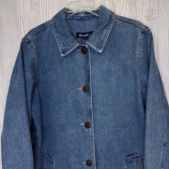 Denim & Co Long Barn Chore Coat Women's Medium, Trench Jean Lined Vintage Y2K - Picture 3 of 13